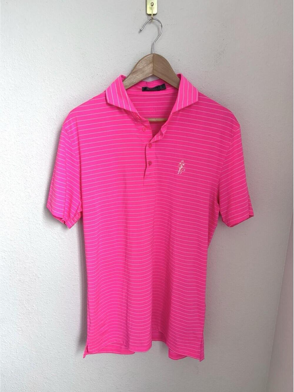 G/Fore Golf Men’s Size Large Thin Striped Hot Pink Performance Polo Outdoor